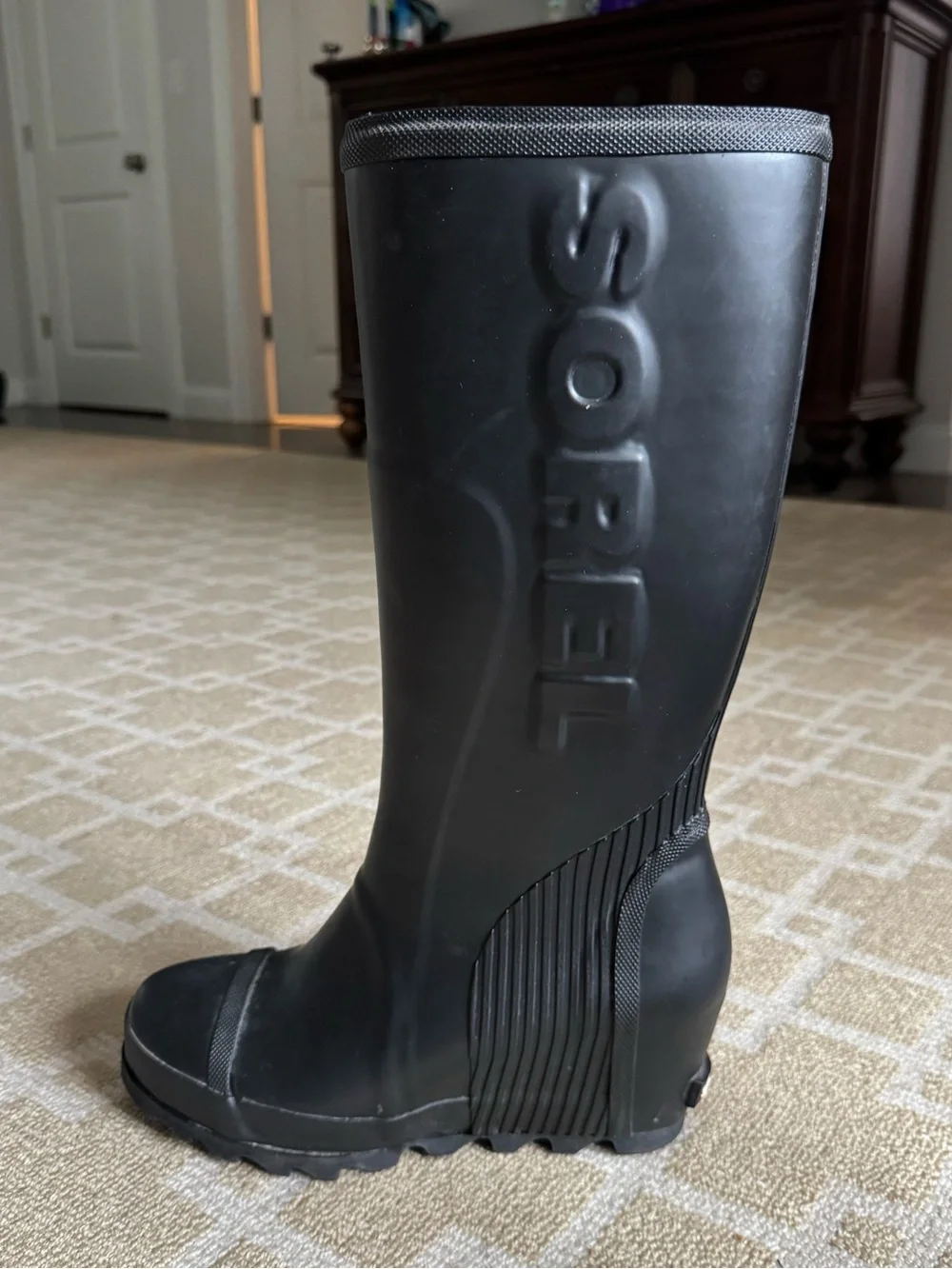 Sorel Joan Rain Wedge Tall Waterproof Rubber Boots Black Size 10